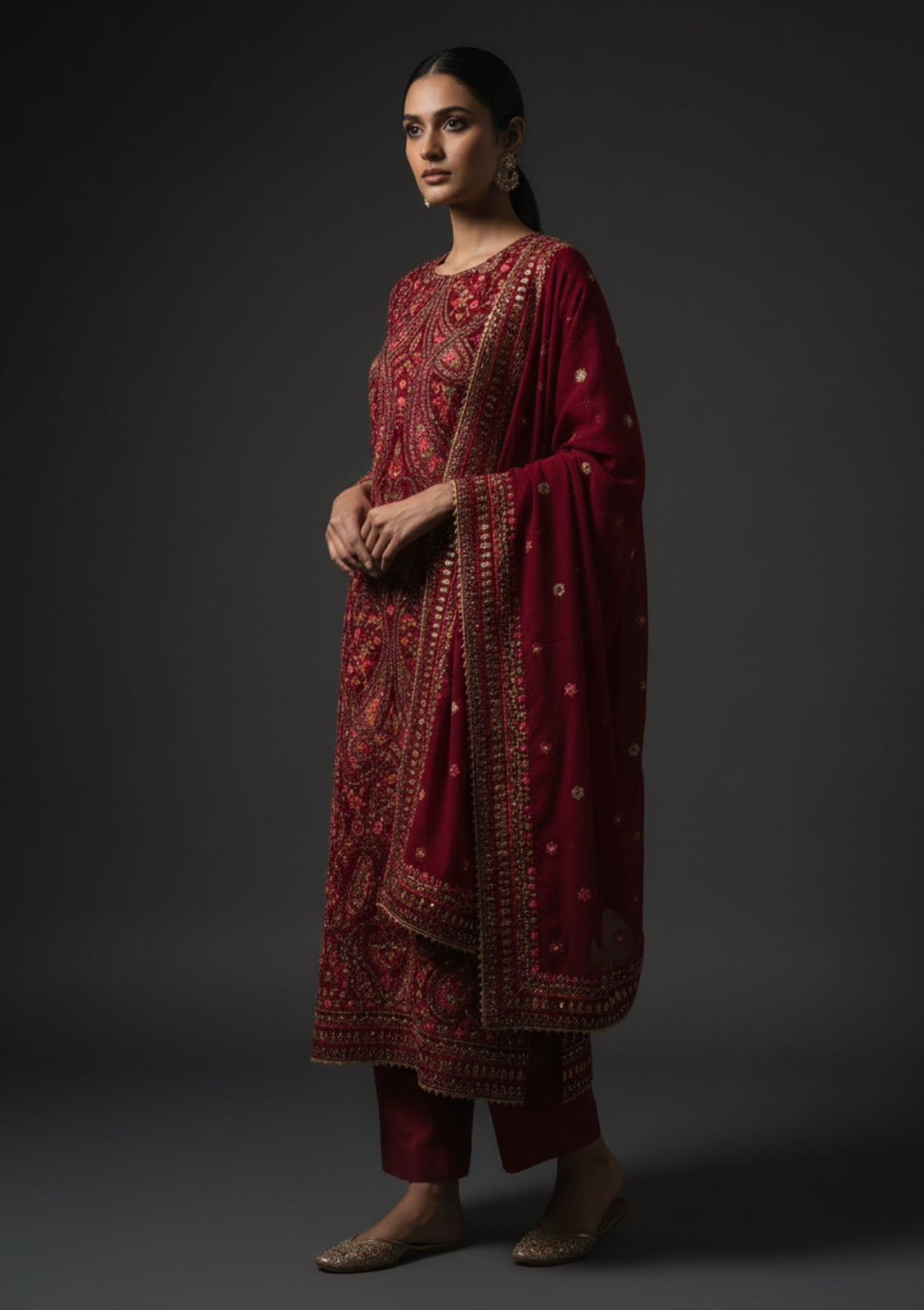 Deep Red Embroidered Unstitched Set