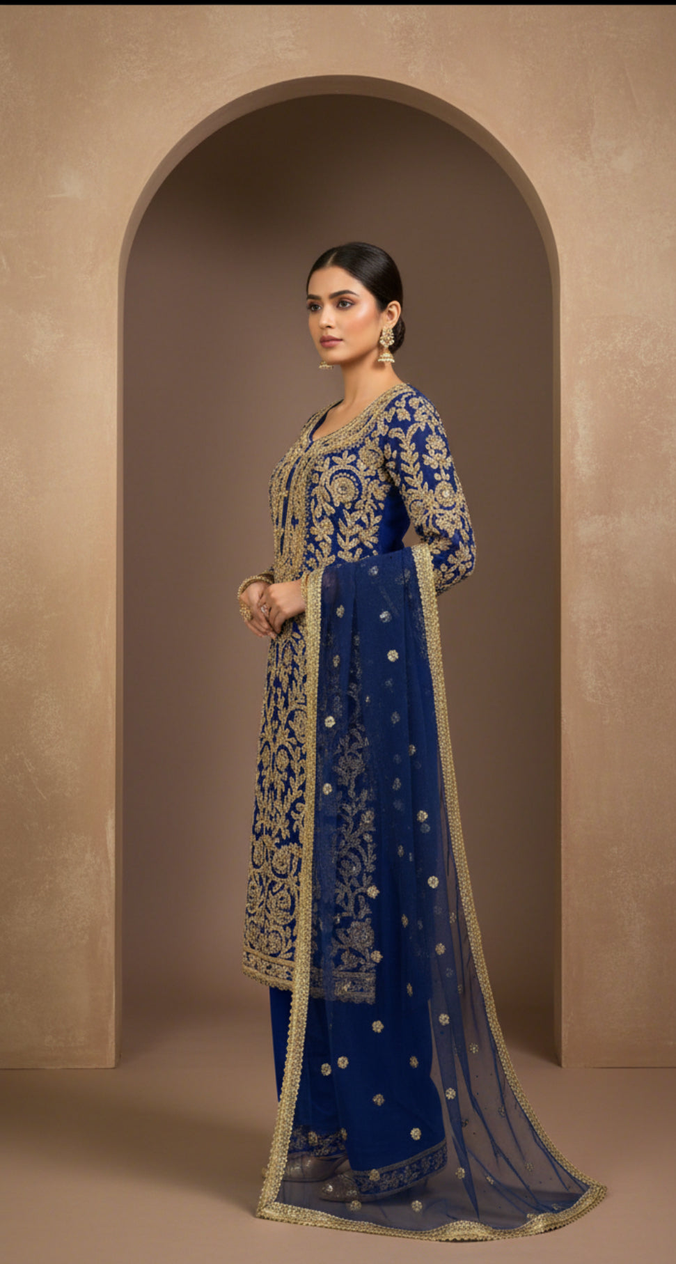 Royal Blue Embroidered Salwar Suit with Pants Set