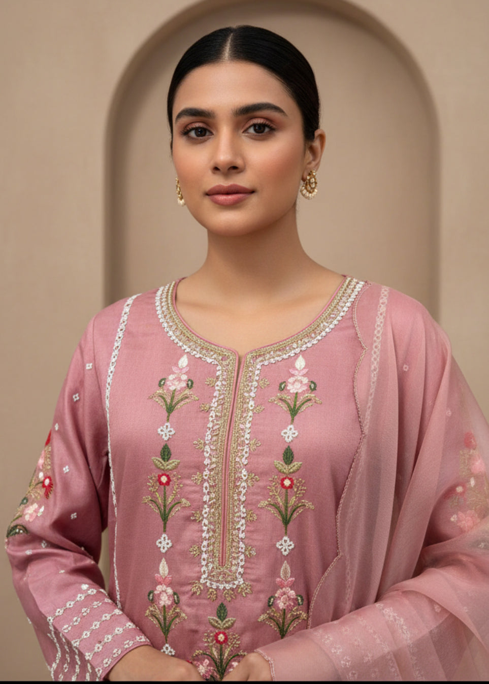 Blush Pink Embroidered Pant Suit Set