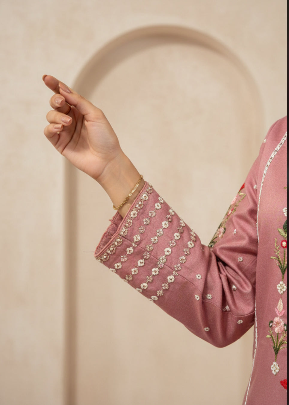 Blush Pink Embroidered Pant Suit Set