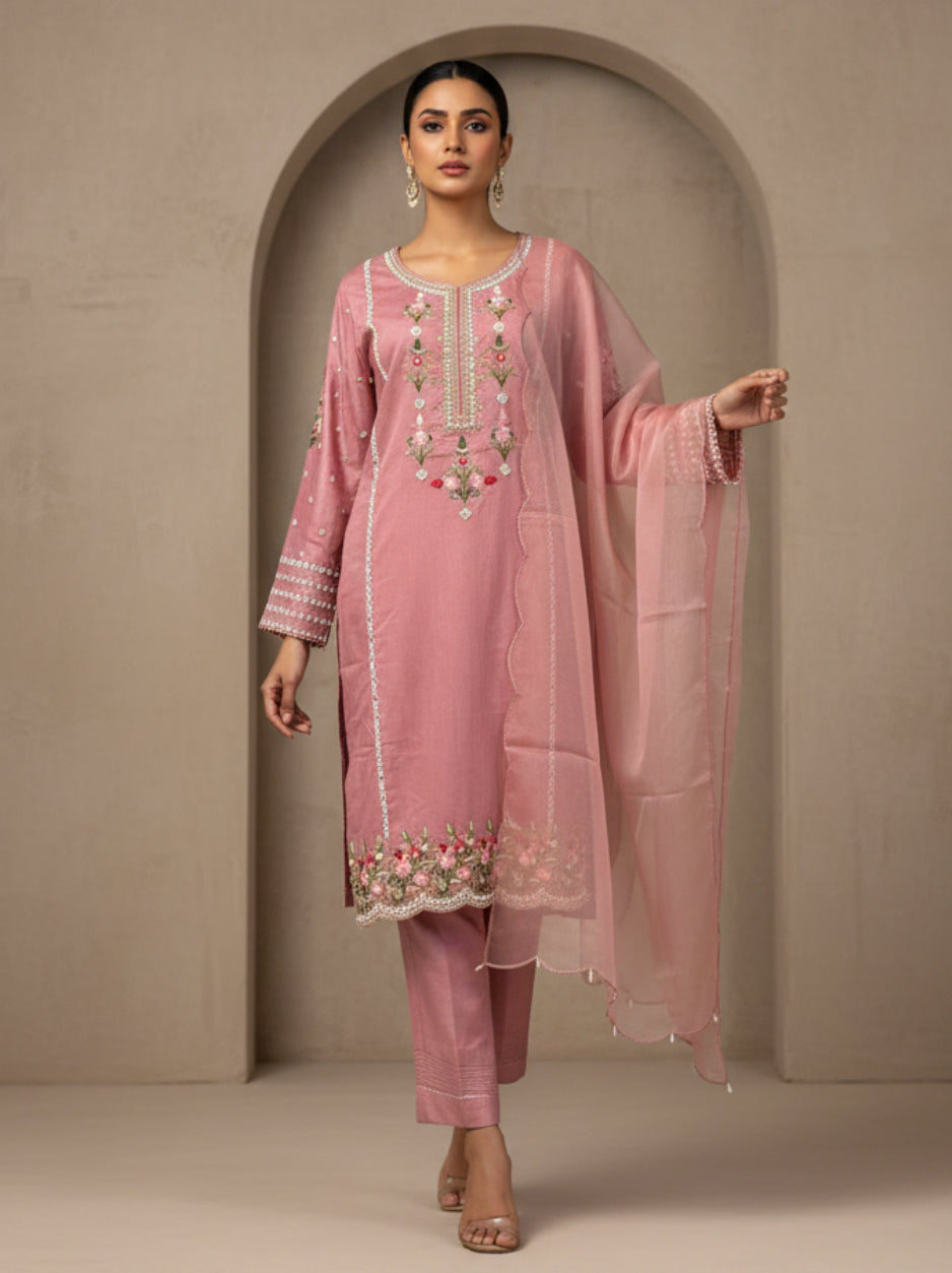 Blush Pink Embroidered Pant Suit Set