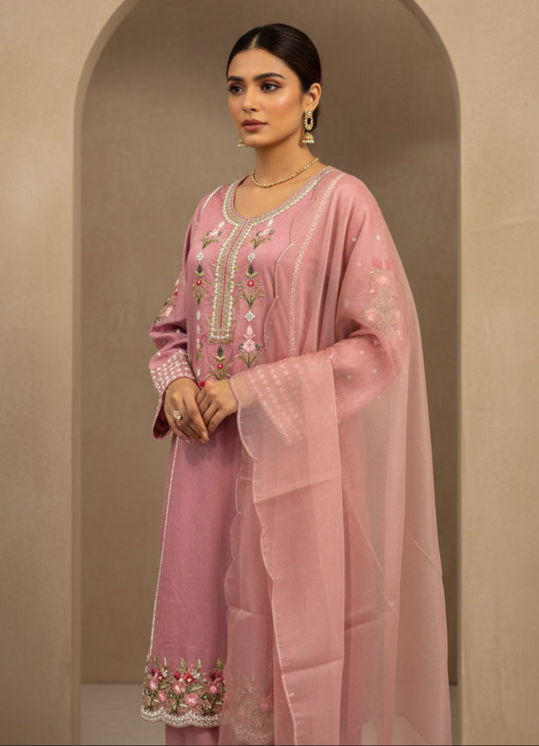 Blush Pink Embroidered Pant Suit Set