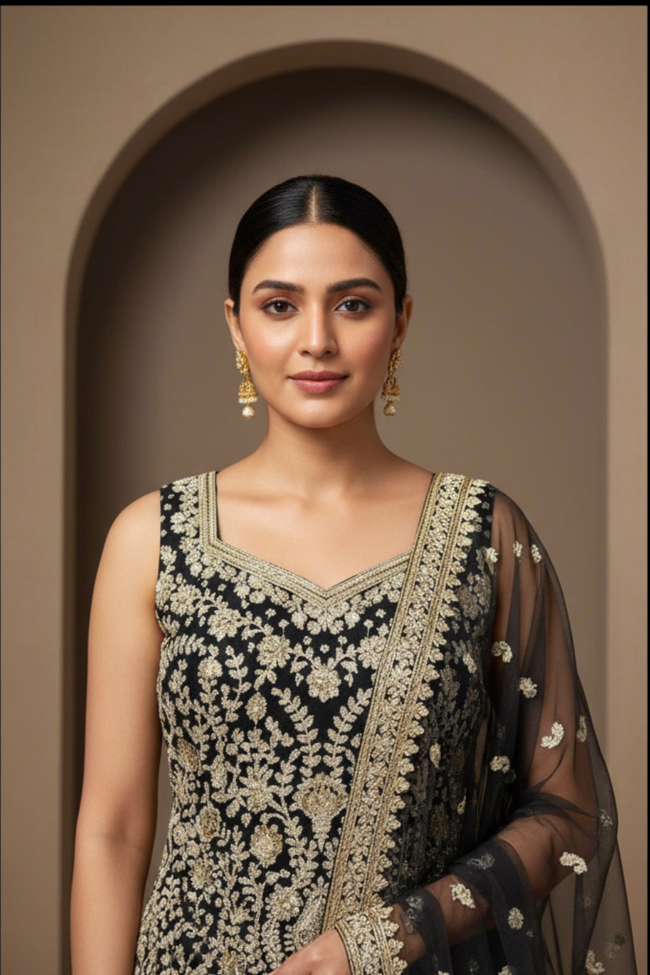 Grey black and Gold Heavy Embroidered Sharara Suit Set