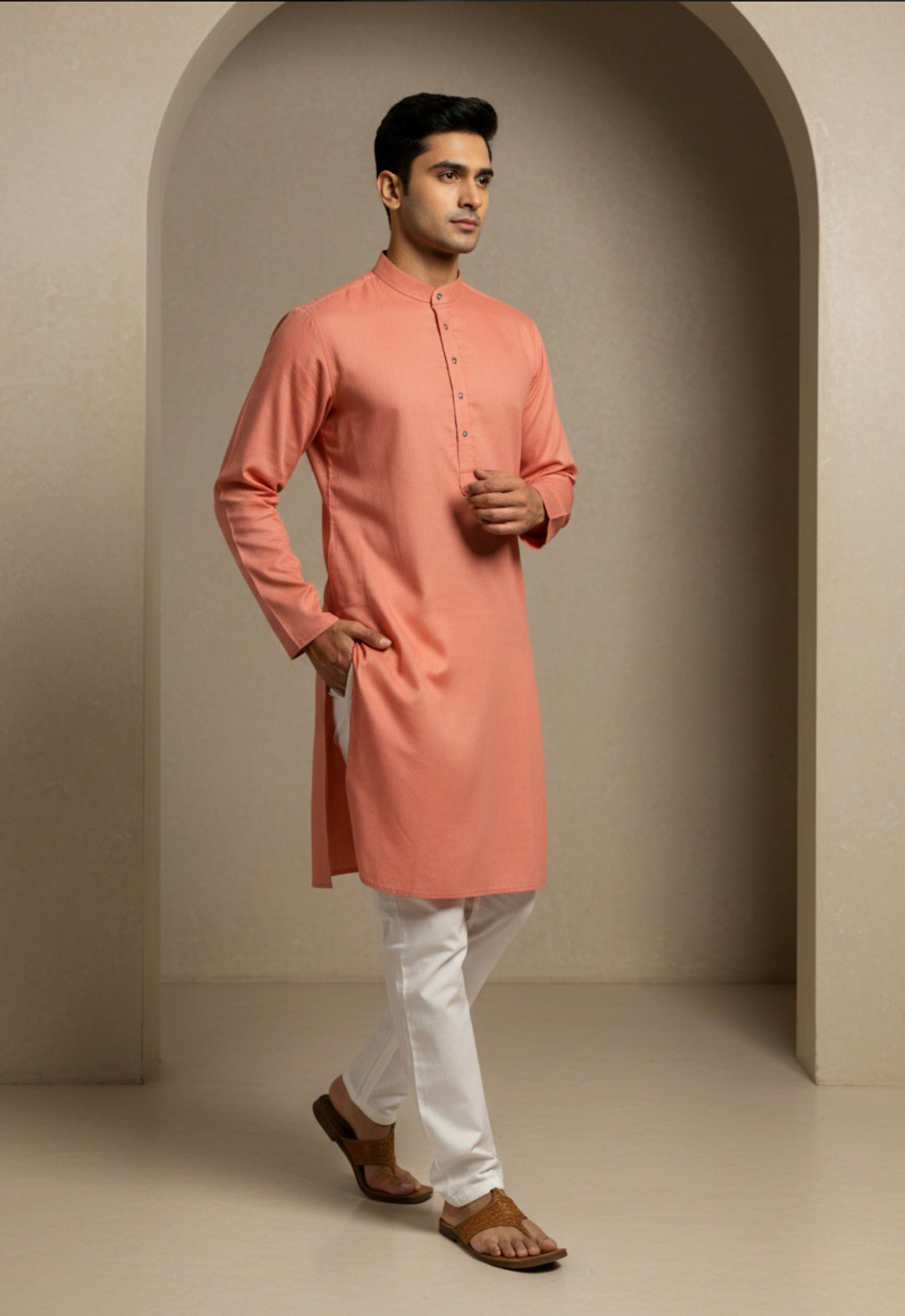Men's Peach Kurta Pajama