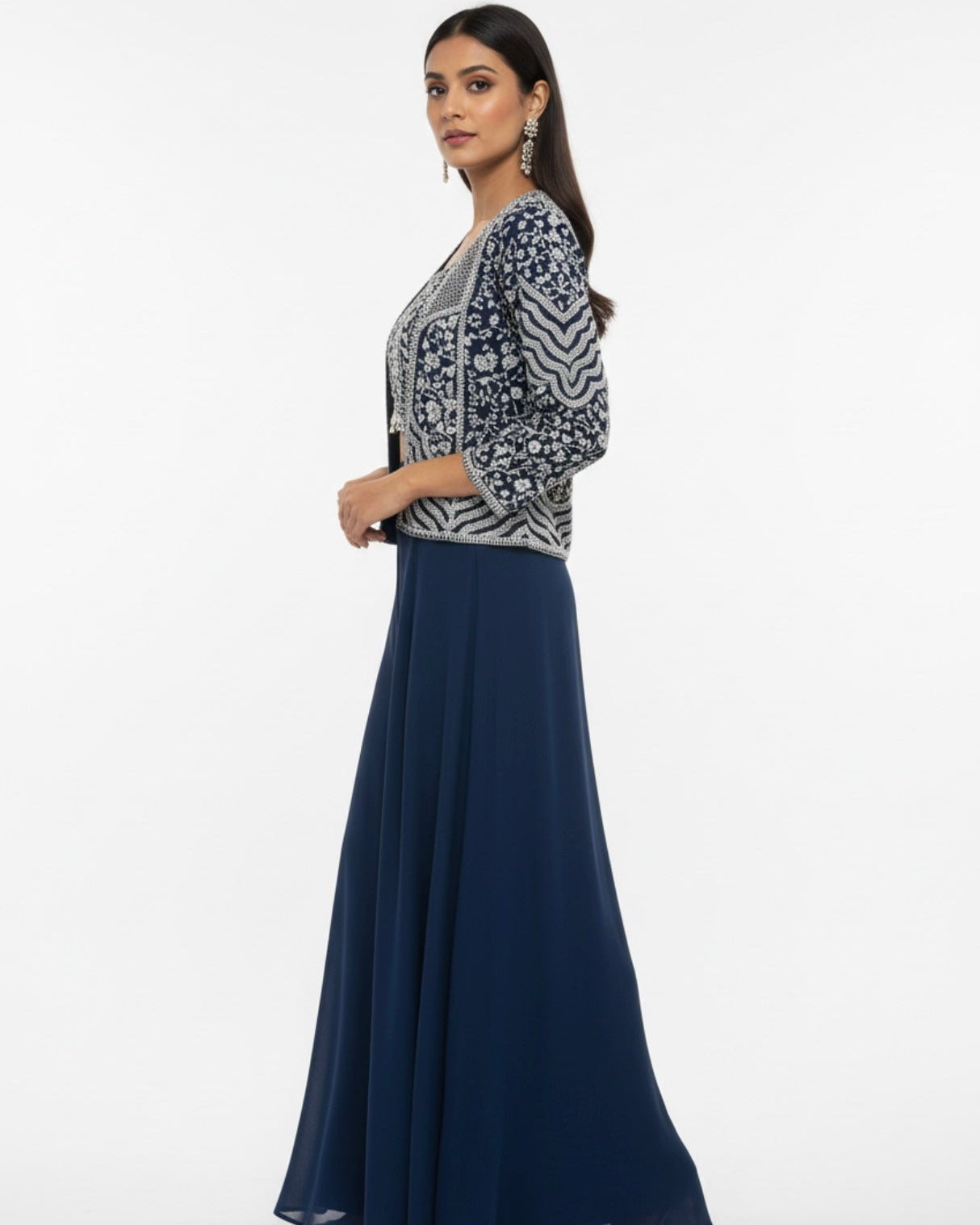 Blue Crop Top with Palazzo Pants