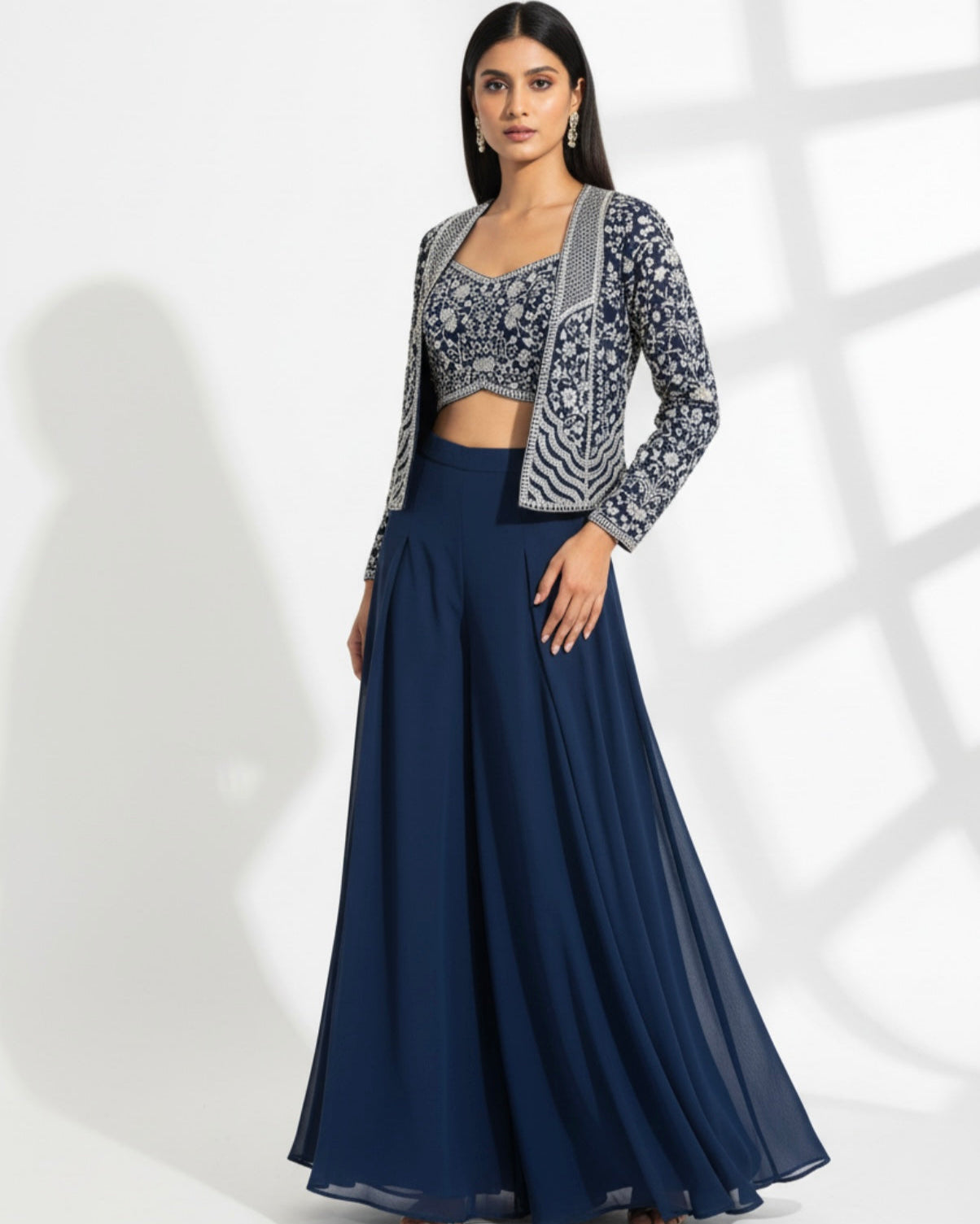 Blue Crop Top with Palazzo Pants