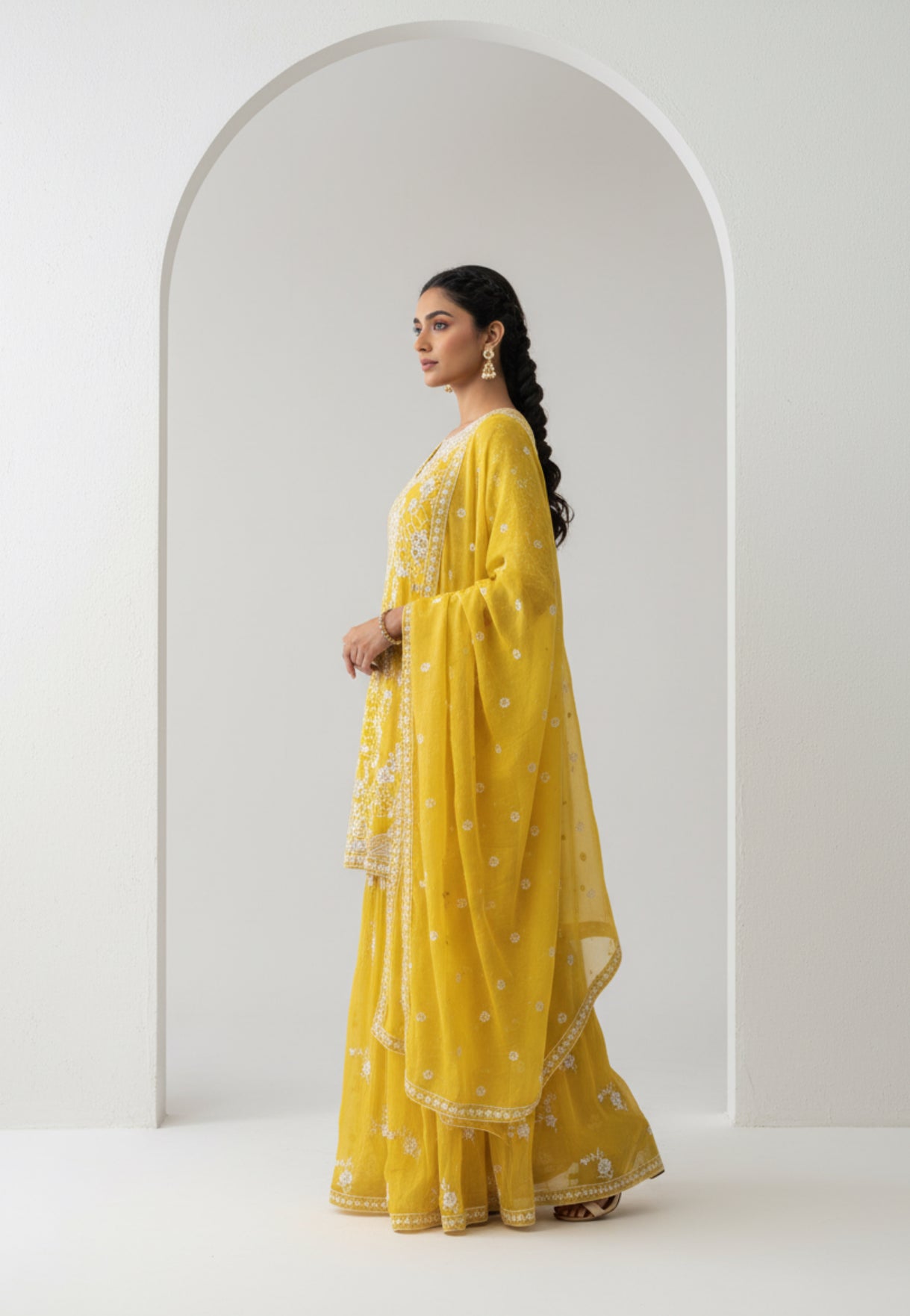 Radiant Mustard Embroidered Sharara Set