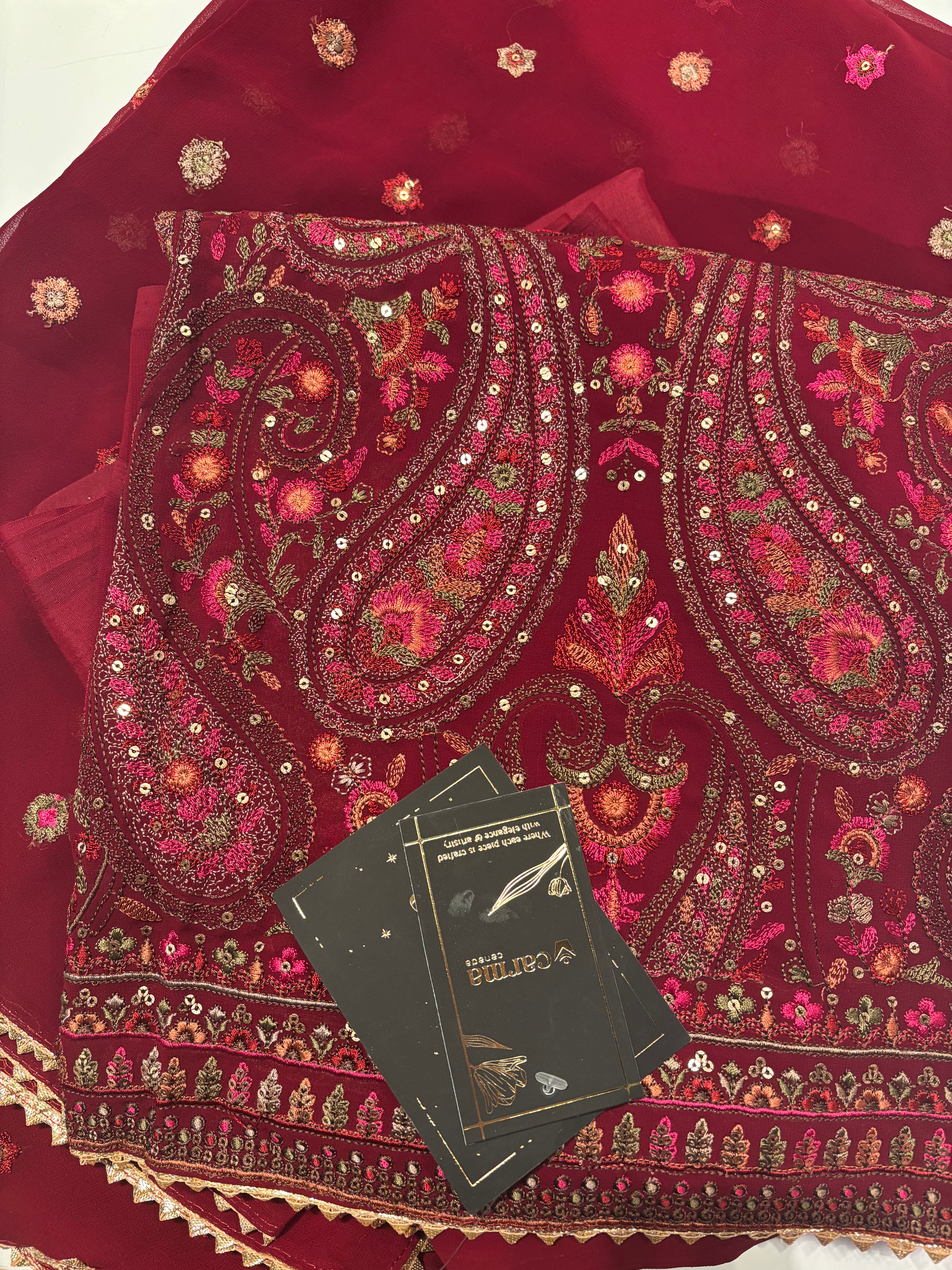 Deep Red Embroidered Unstitched Set