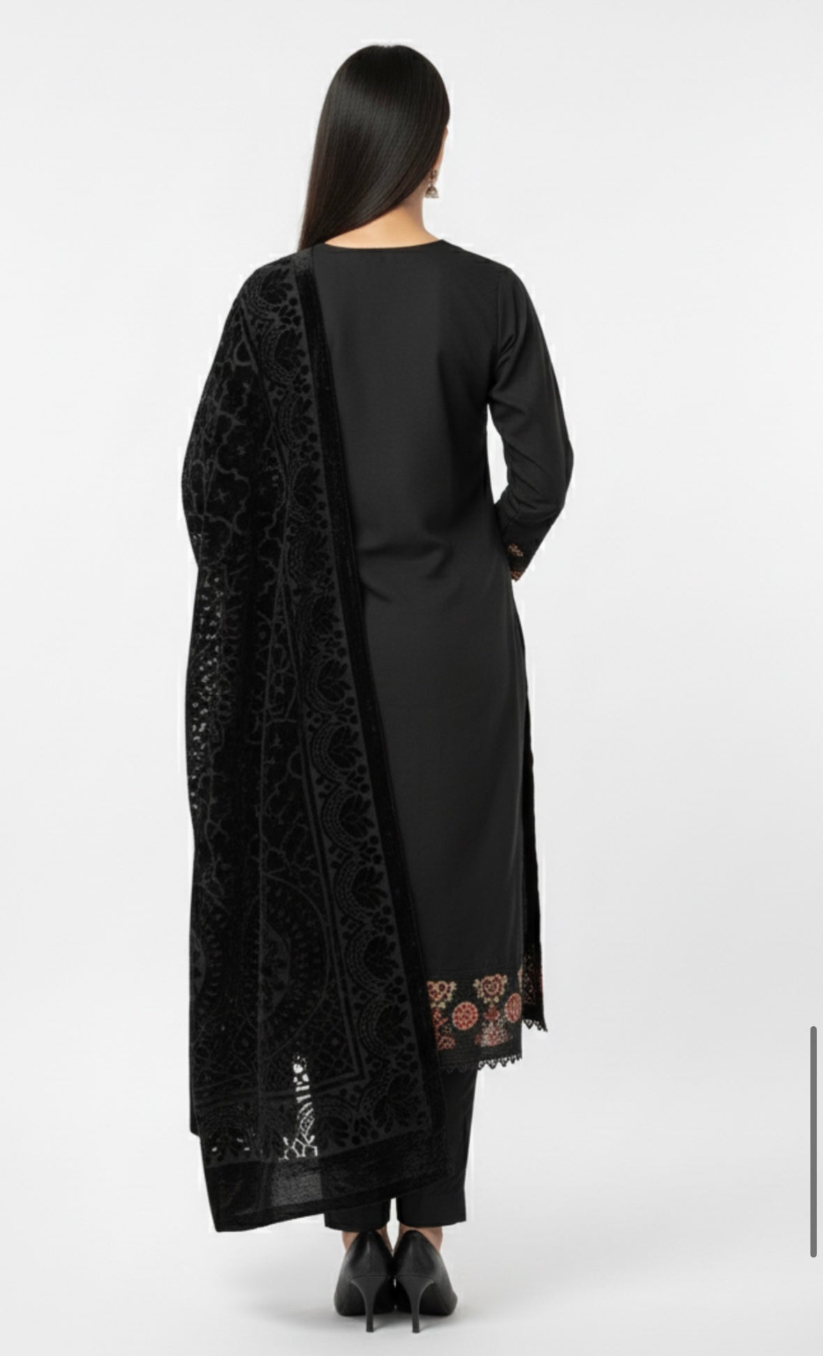 Velvet Embroidered 3-Piece Suit – black Elegance