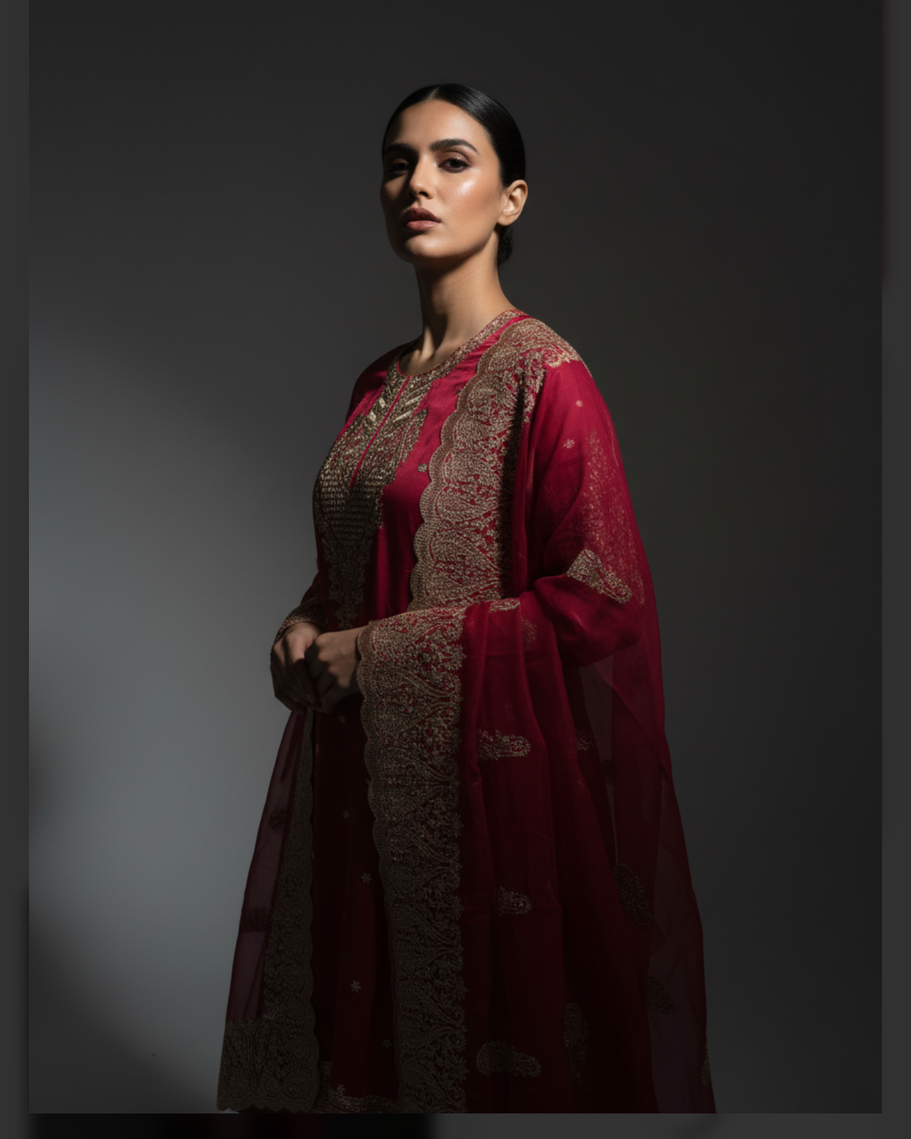 Red Embroidered Gharara Suit Set with Dupatta
