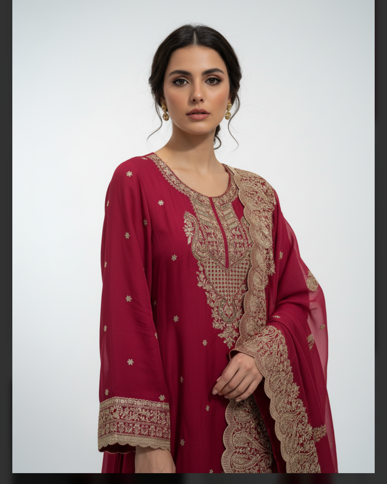 Red Embroidered Gharara Suit Set with Dupatta