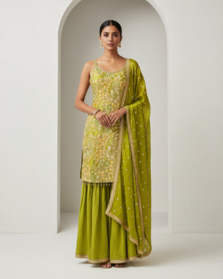 Floral Embroidered Sharara Set