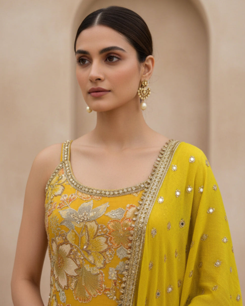 Floral Embroidered Sharara Set