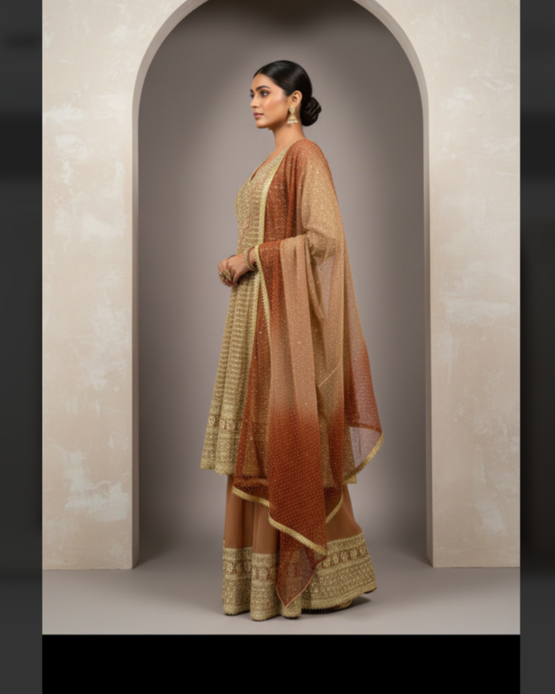 Brown and gold Embroidered Sharara Set with Dupatta