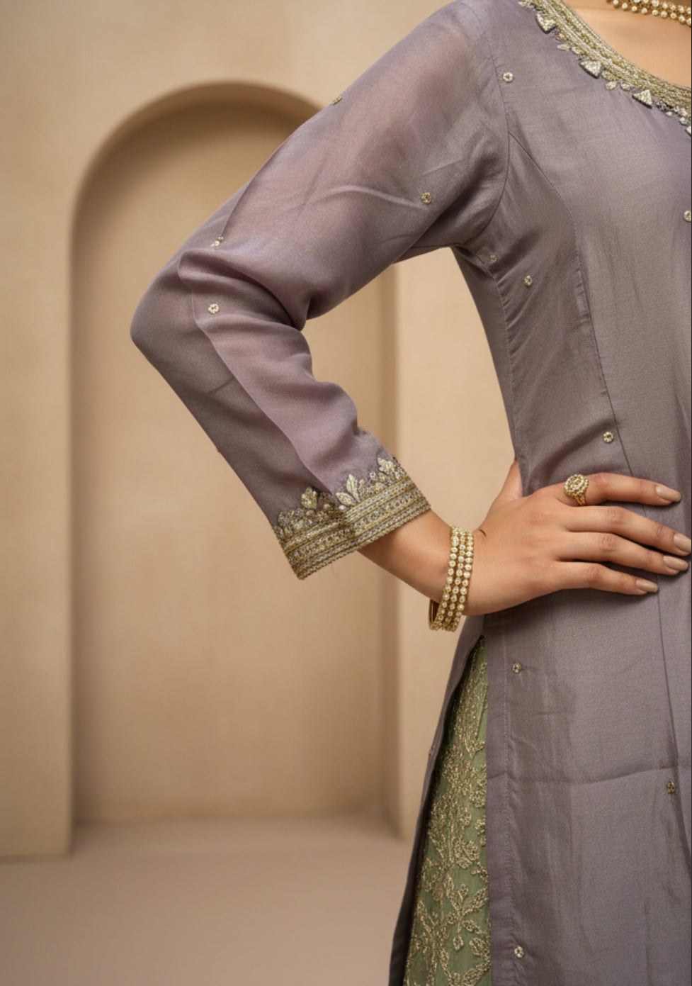 Lavender and Sage Embroidered Lehenga Set