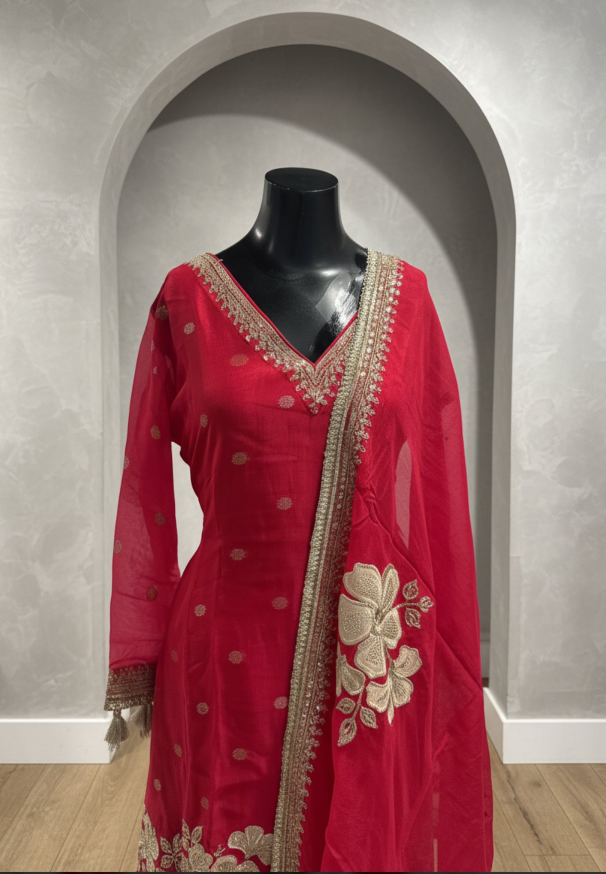 Fuchsia Pink/ Blue Embroidered Silk Suit Set