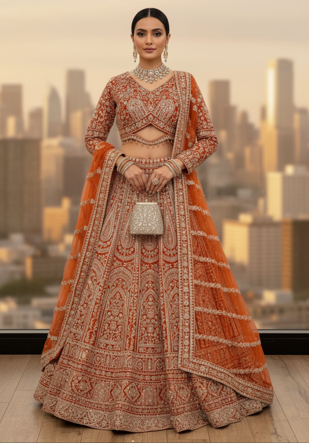 Burnt Orange Heavy Lehenga Set