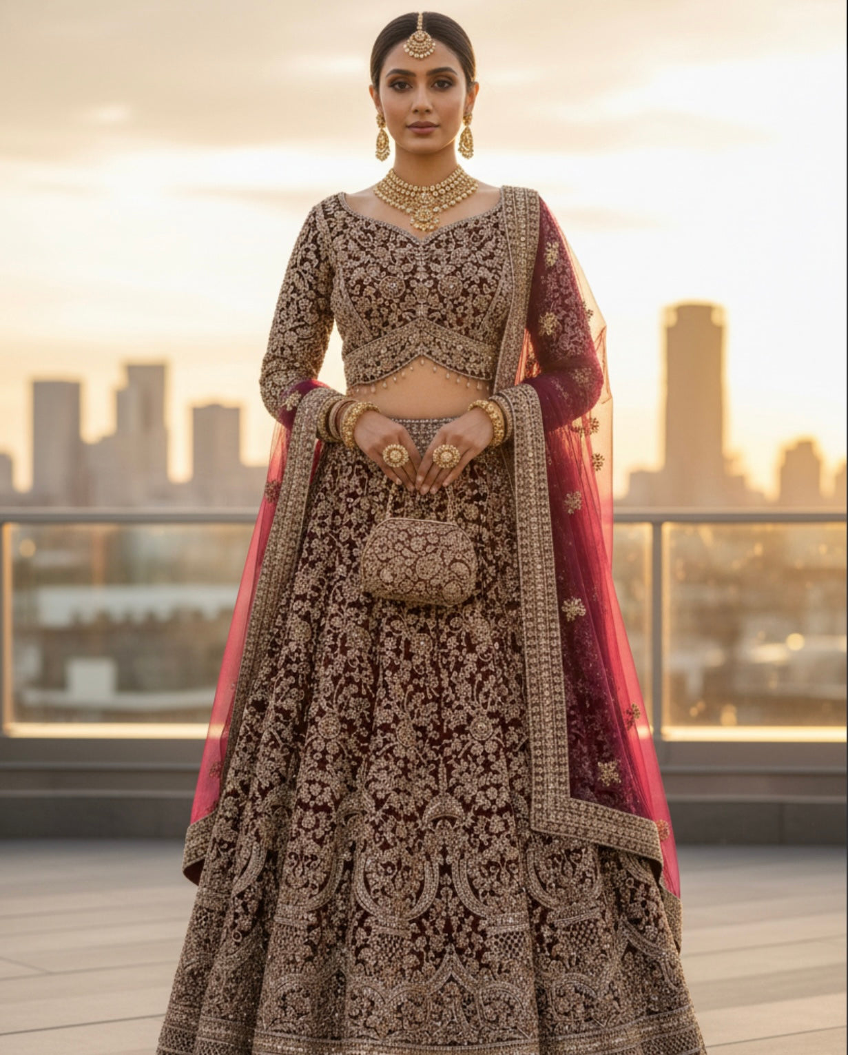 Heavy gold embroidered lehenga set