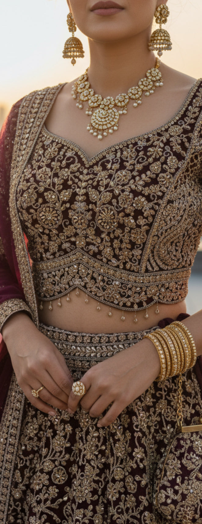 Heavy gold embroidered lehenga set
