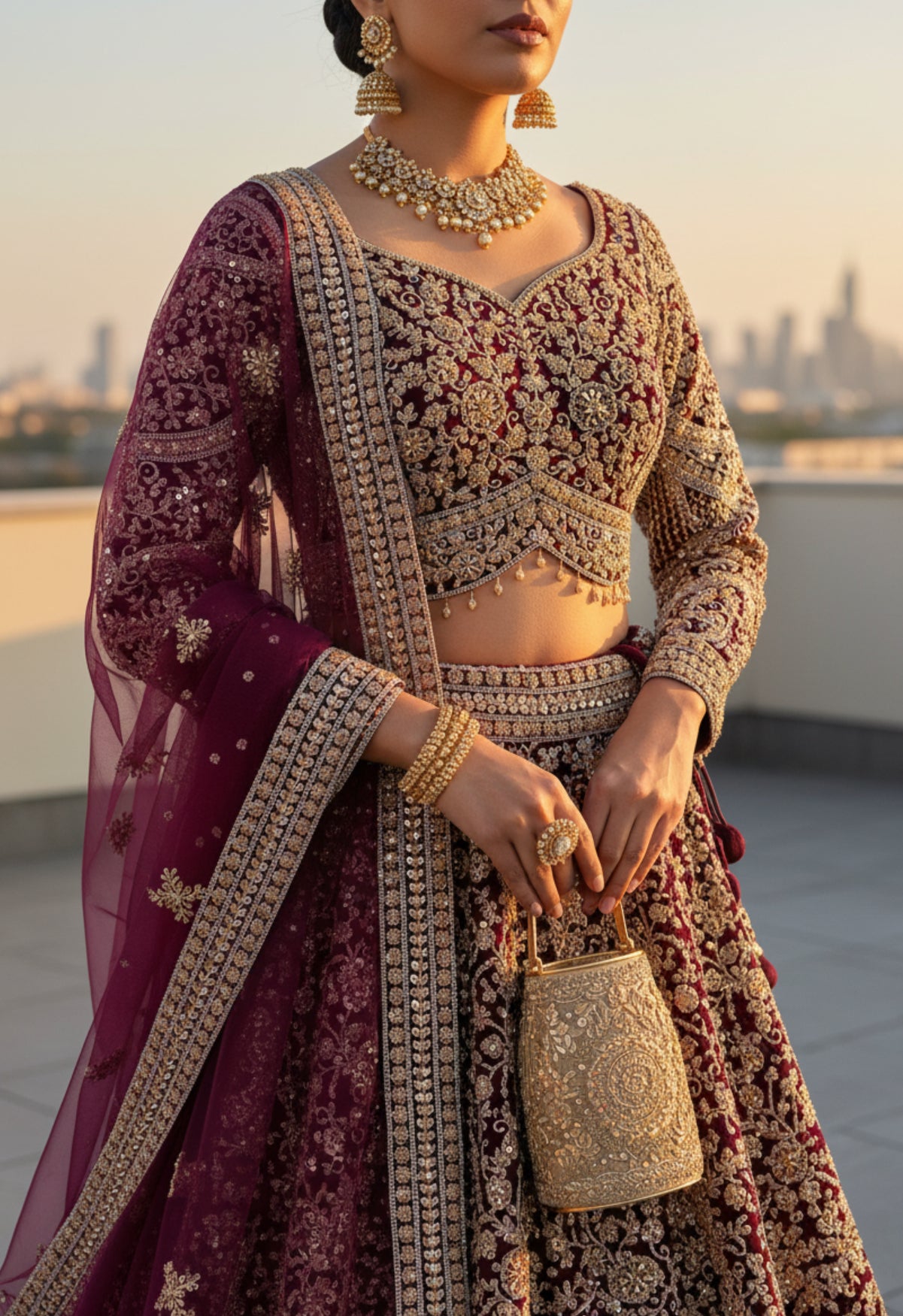Heavy gold embroidered lehenga set