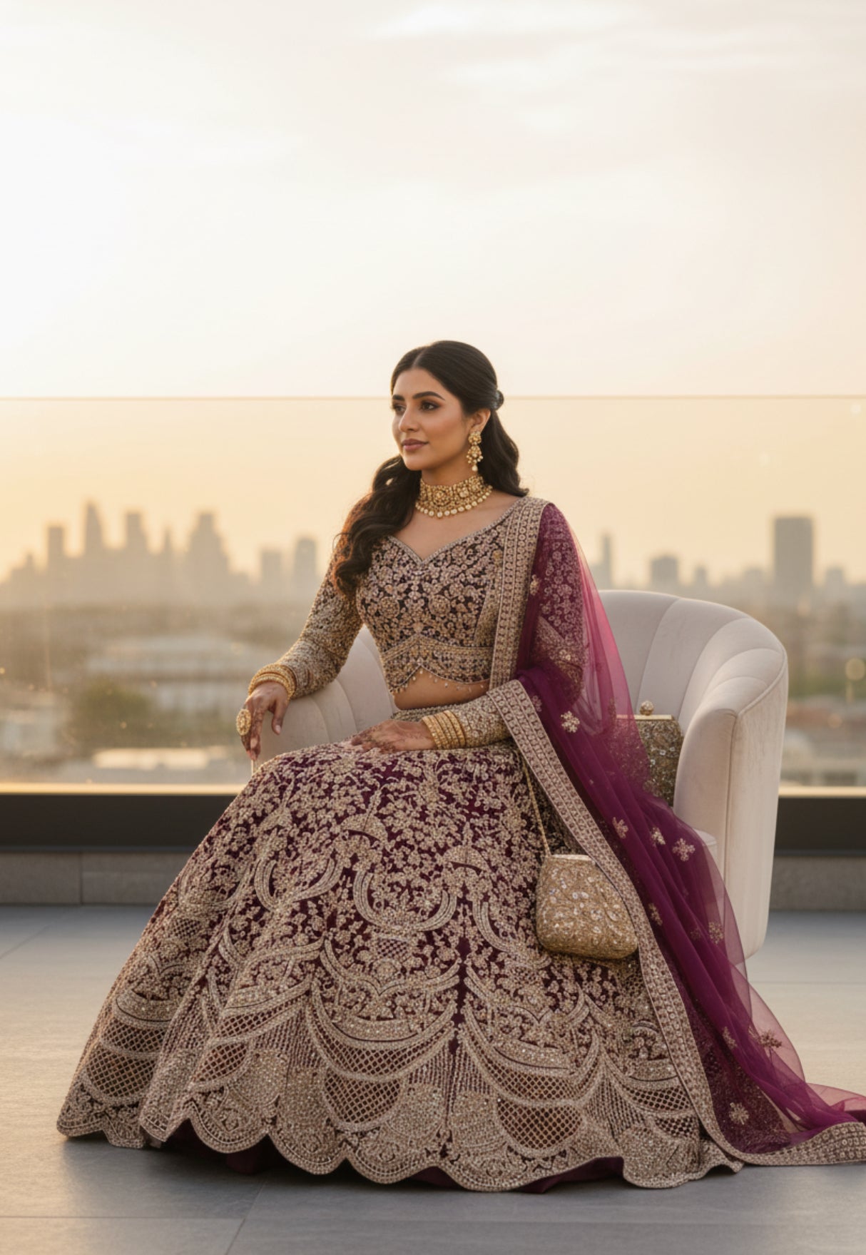 Heavy gold embroidered lehenga set