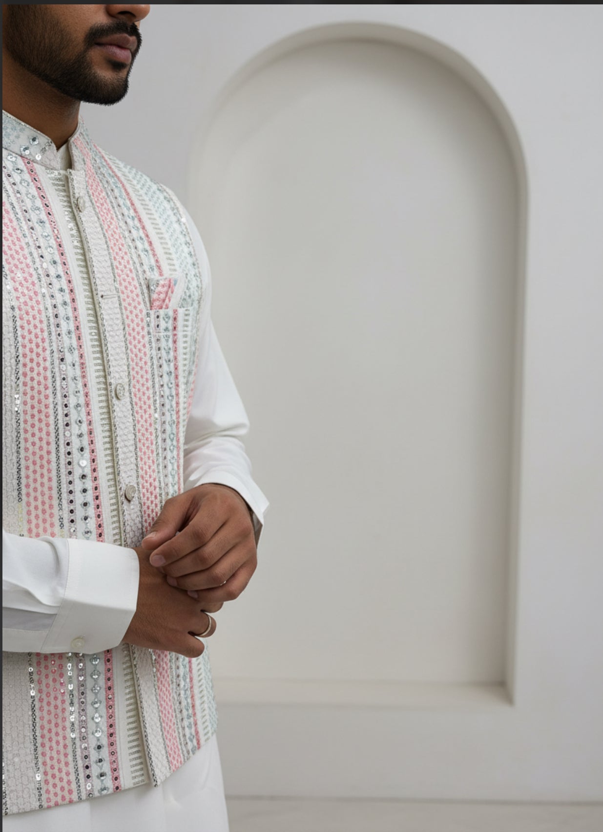 Pastel Embellished Cream Sherwani