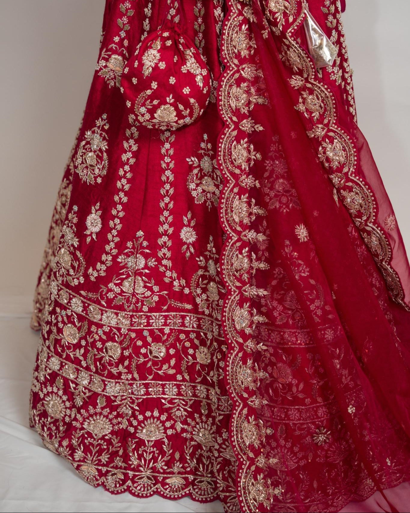 Crimson Elegance Hand-Embroidered Bridal Lehenga Set