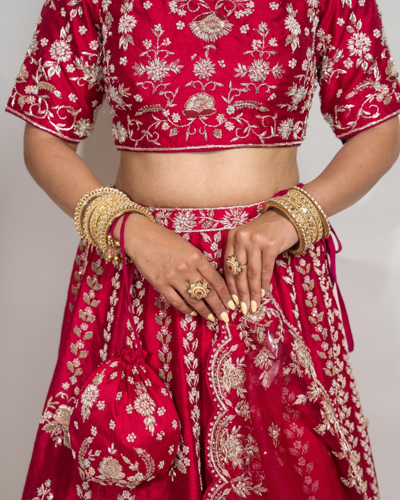 Crimson Elegance Hand-Embroidered Bridal Lehenga Set