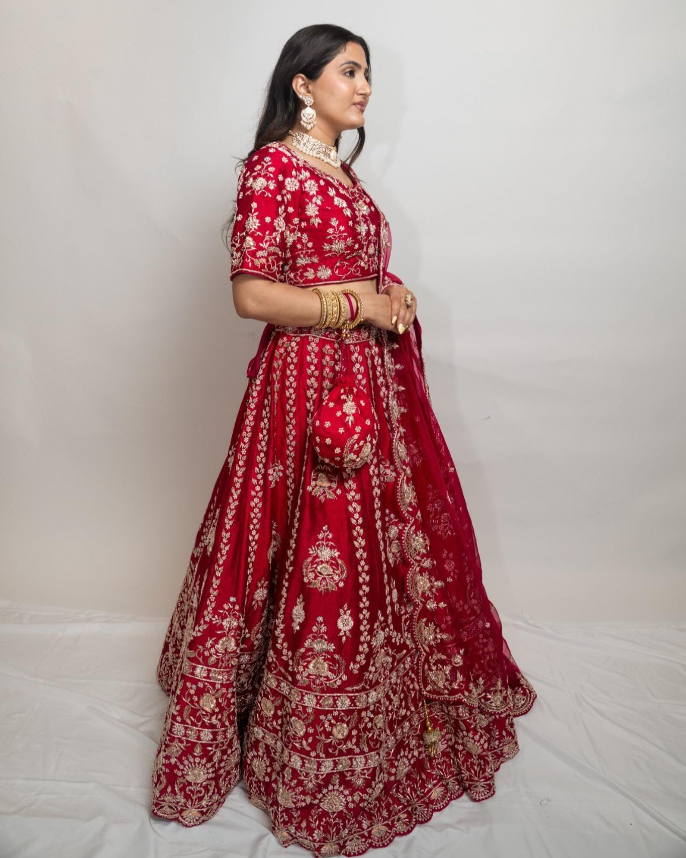 Crimson Elegance Hand-Embroidered Bridal Lehenga Set