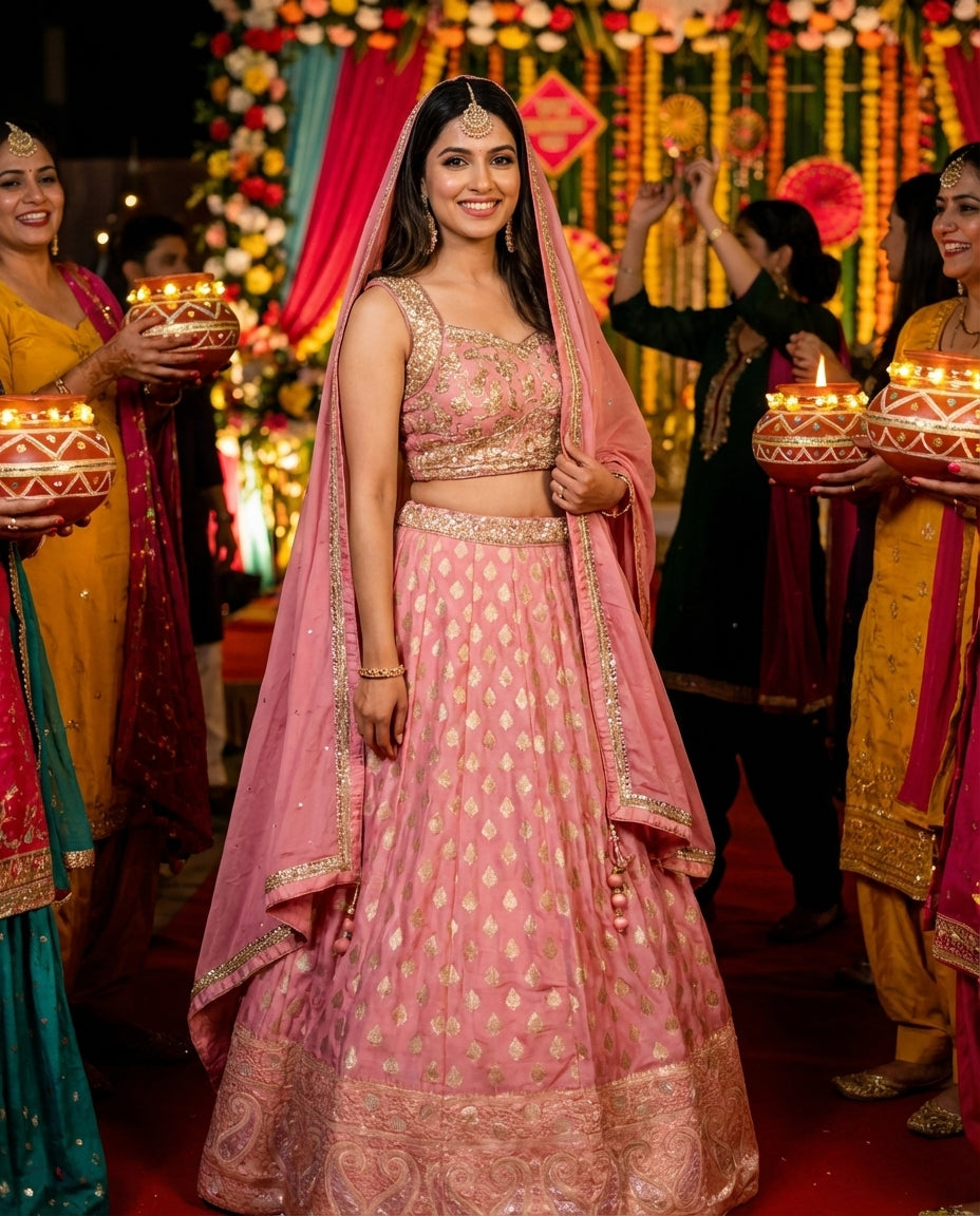 Teal and Gold Lehenga Set