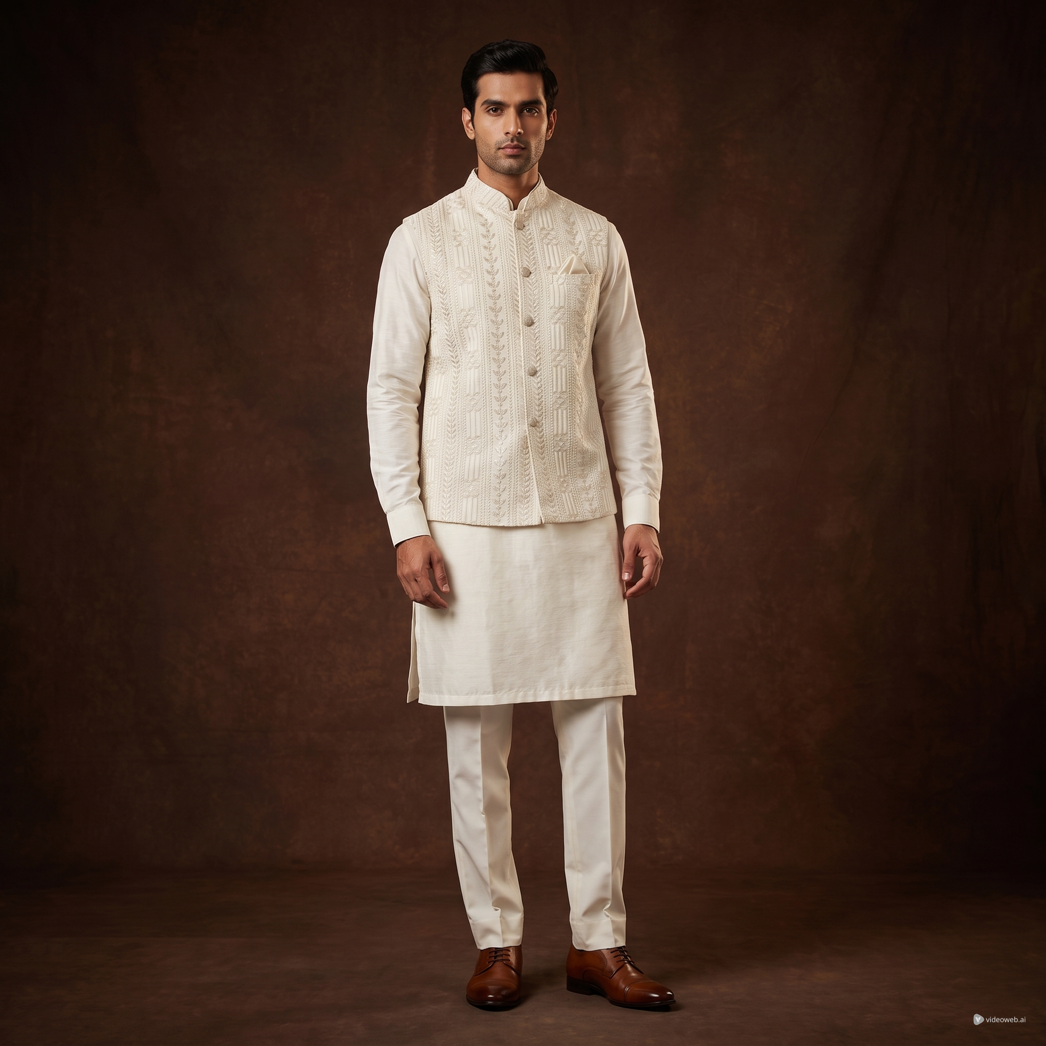 Cream Mens Vest Kurta Pants