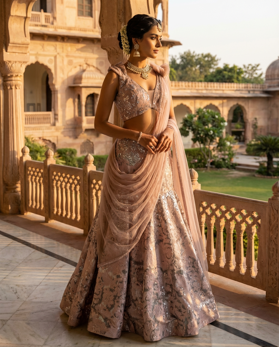 Blush Pink Fish Cut Lehenga set