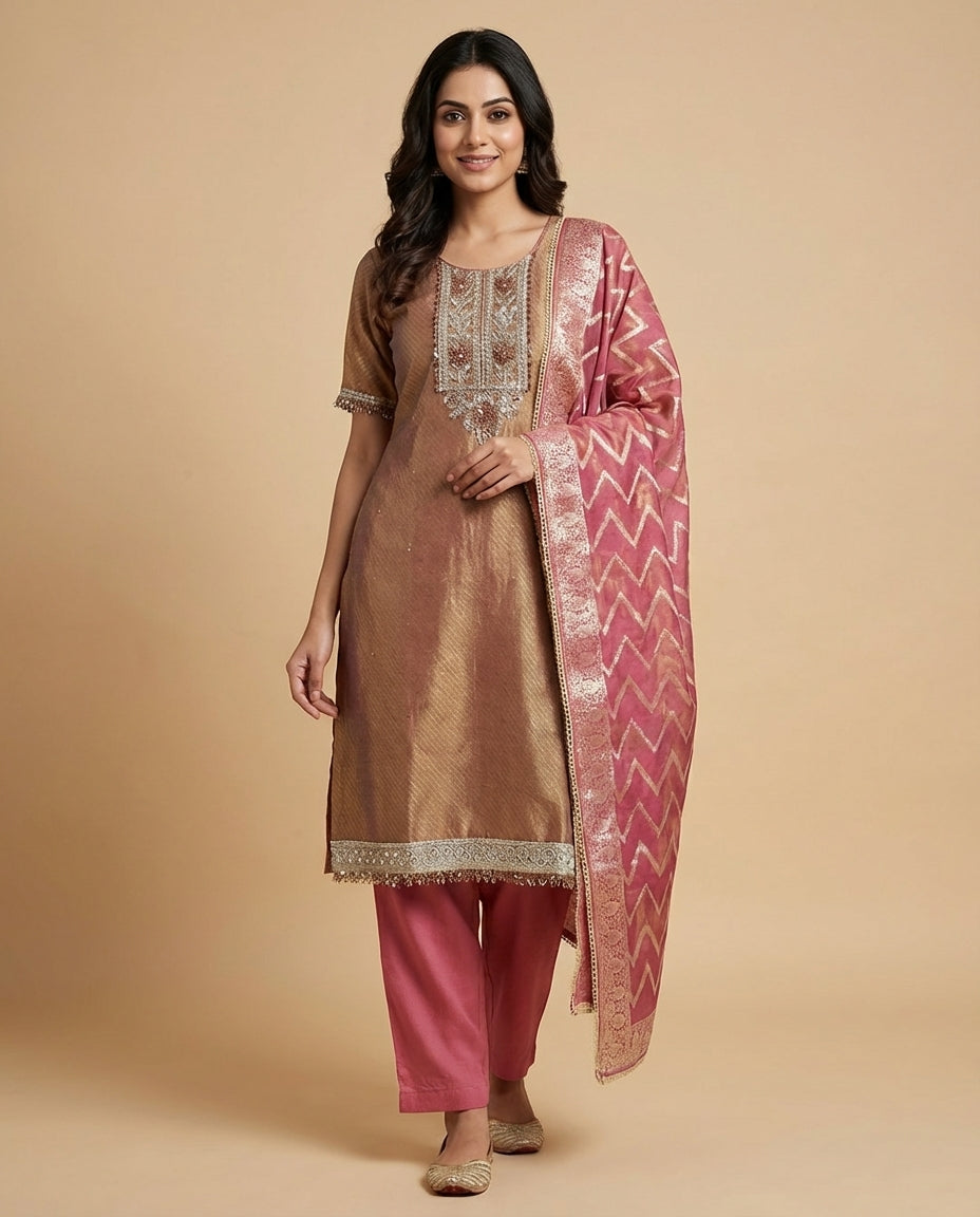 Rust Brown and Rose Pink Salwar Suit
