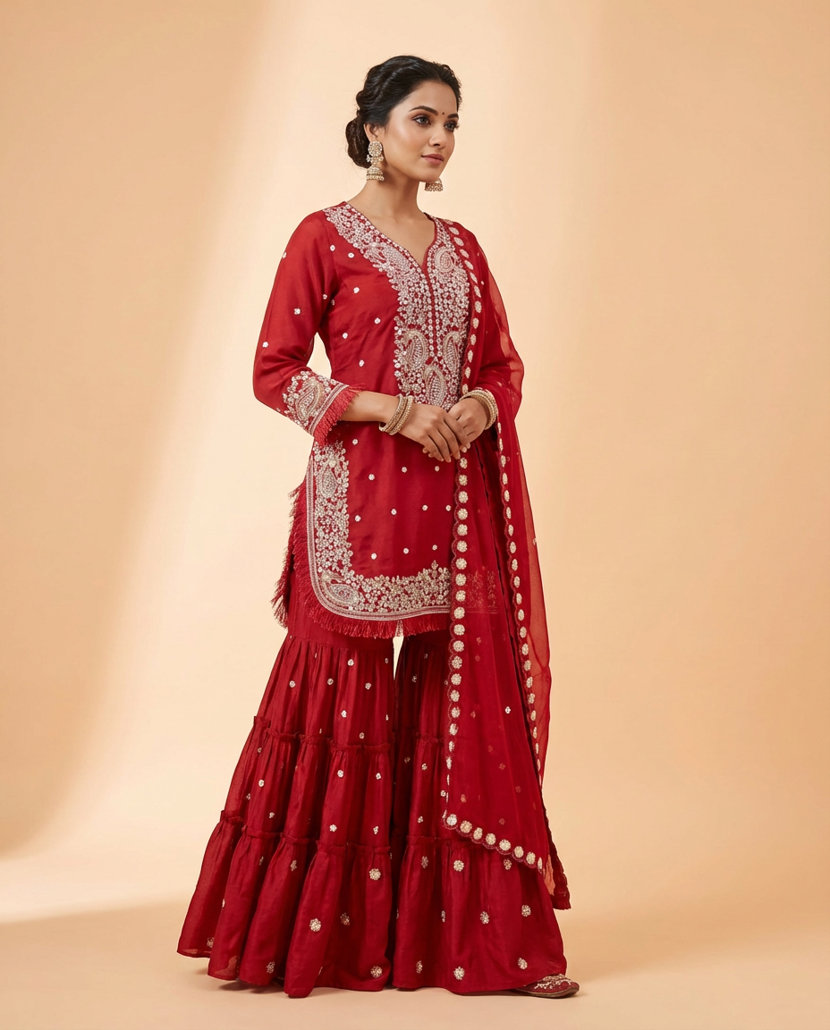 Red Sharara Set